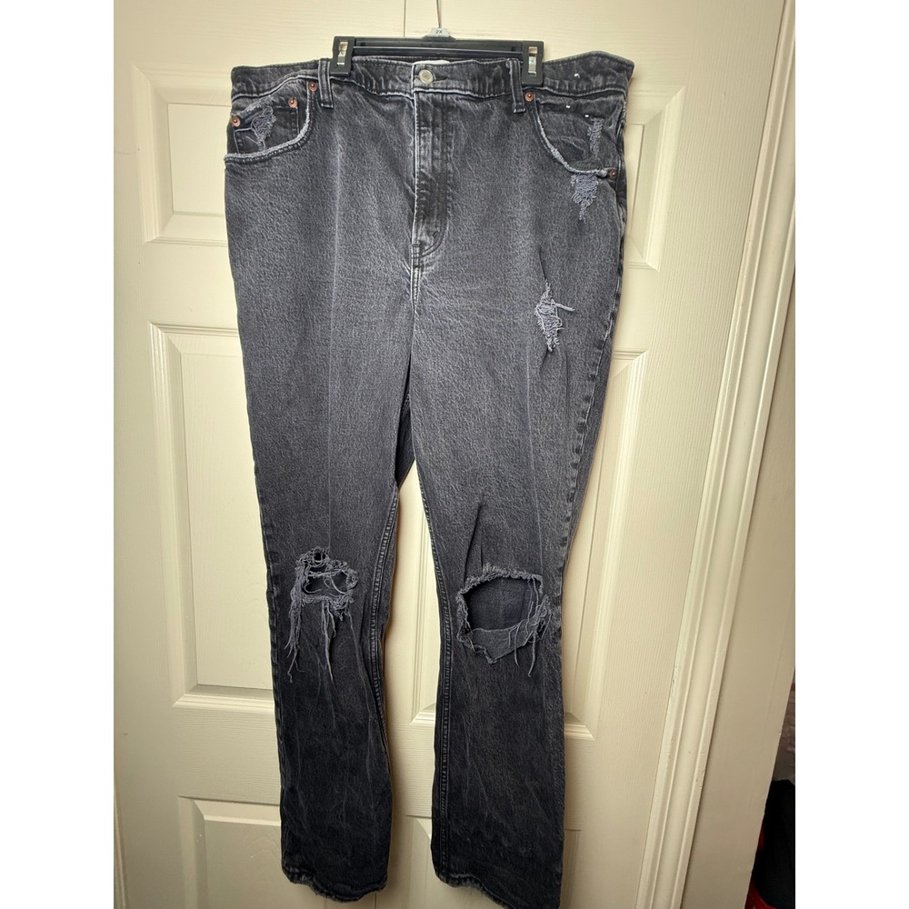 Abercrombie & Fitch 90s Straight Ultra High Rise Distressed Black Jeans‎ 34/18L